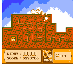 Kirby's Adventure (NES) screenshot: Using the Fire power-up to light the fuse.