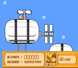 Kirby's Adventure (NES) screenshot: Be careful on this moving level not to fall down!