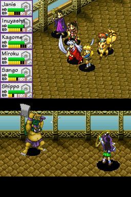 InuYasha: Secret of the Divine Jewel (Nintendo DS) screenshot: Kagome shooting a demon.
