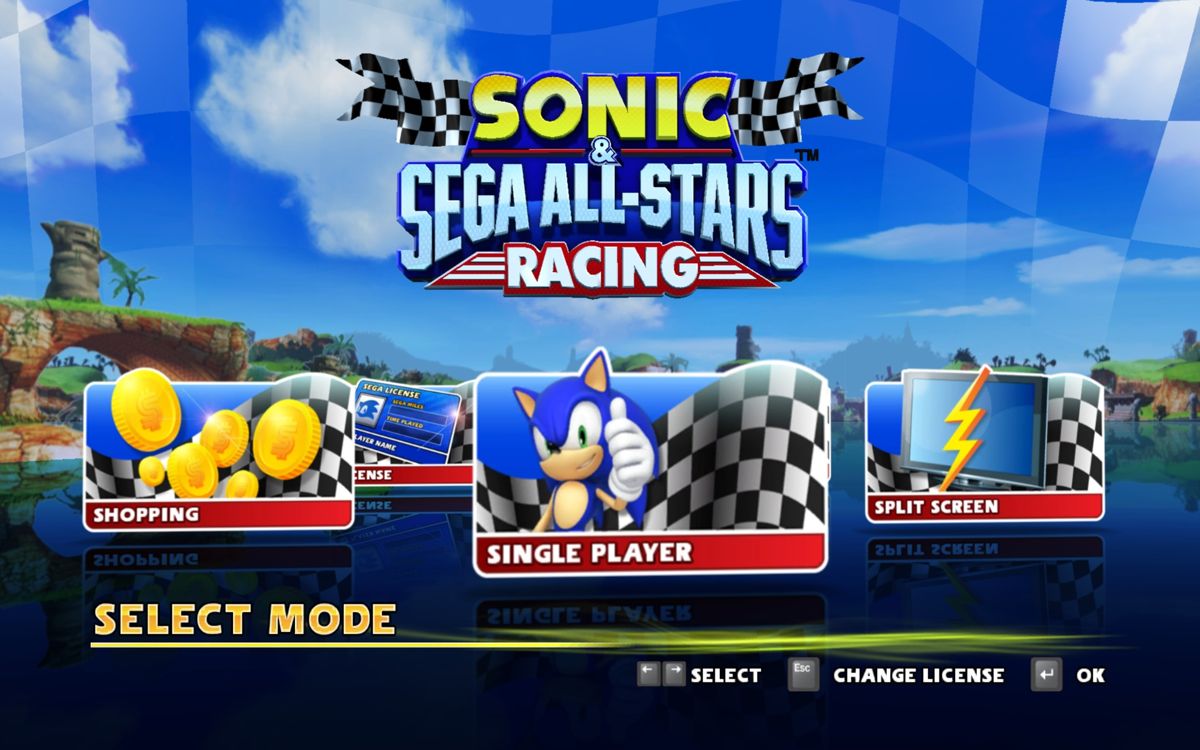 Sonic & SEGA All-Stars Racing (Windows) screenshot: Main Menu