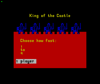 Castles and Clowns (ZX Spectrum) screenshot: King of the Castle game: Setting the game speed/difficulty level