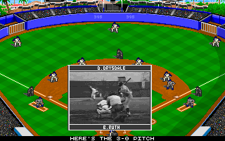 Epic Baseball (DOS) screenshot: Babe Ruth delivers a smashing hit!