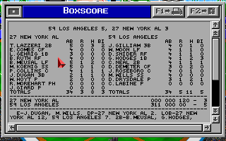 Epic Baseball (DOS) screenshot: The game's boxscore.