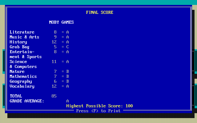 Expert Common Knowledge (DOS) screenshot: My total scores.