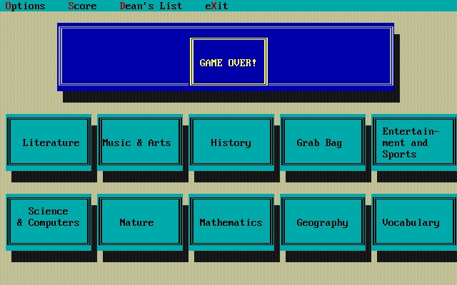 Expert Common Knowledge (DOS) screenshot: Game completed.