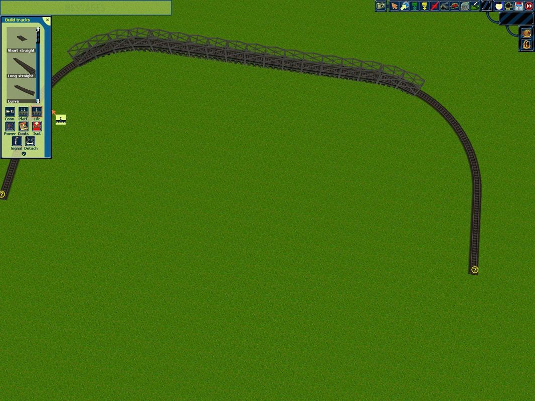 Create Your Own Model Railway (Windows) screenshot: Here the LIFT function in the menu on the left has been used to raise the track. The game puts the trestle bridgework in automatically