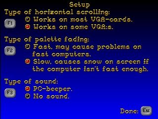 Snaker (DOS) screenshot: Options screen