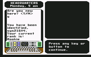 Where in the World Is Carmen Sandiego? (Commodore 64) screenshot: Headquarters