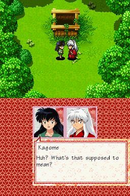 InuYasha: Secret of the Divine Jewel (Nintendo DS) screenshot: InuYasha and Kagome arguing, as usual.