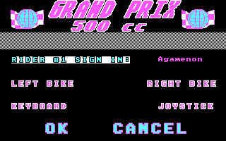 500 cc Grand Prix (DOS) screenshot: Naming your pilot