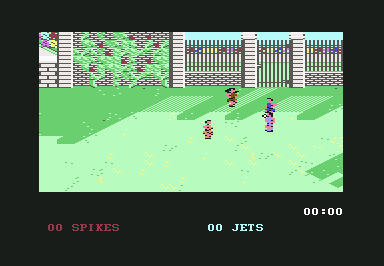 Street Sports Soccer (Commodore 64) screenshot: Playing on field 2