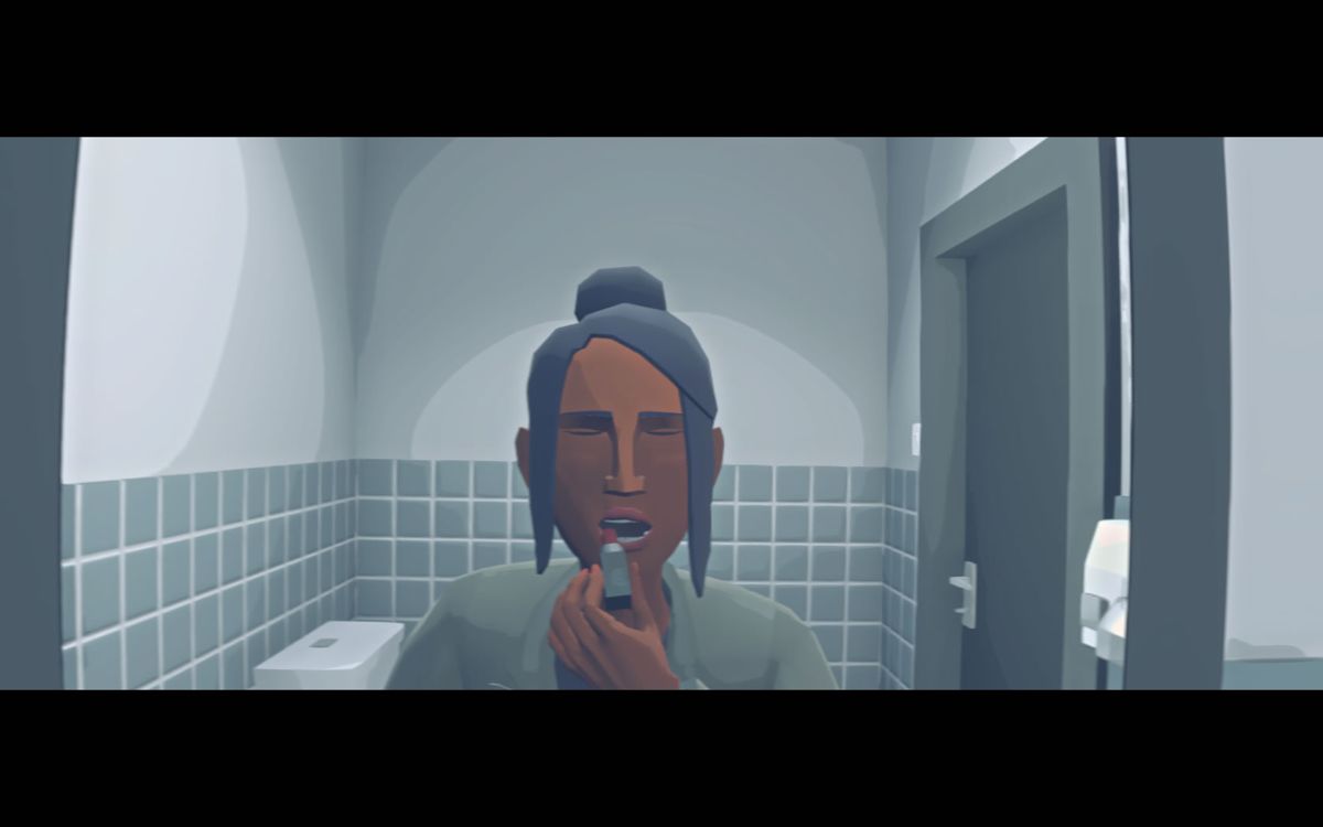 Virginia (Windows) screenshot: You see yourself in the mirror, applying lipstick.