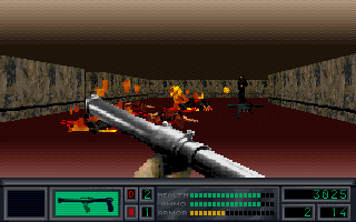 Operation Body Count (DOS) screenshot: The flame thrower sets things alight