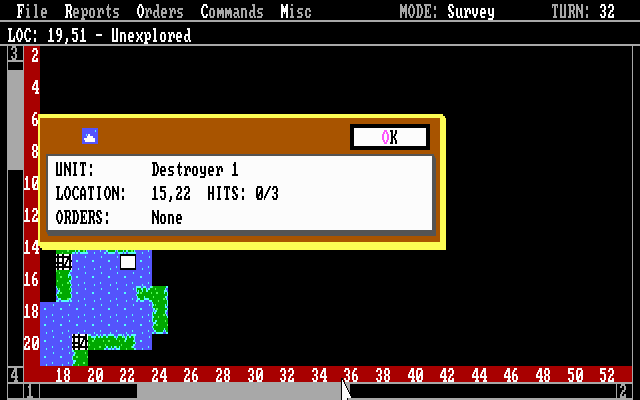 Empire: Wargame of the Century (DOS) screenshot: First destroyer!