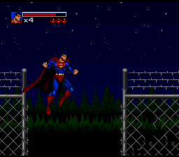 The Death and Return of Superman (SNES) screenshot: Superman flying.