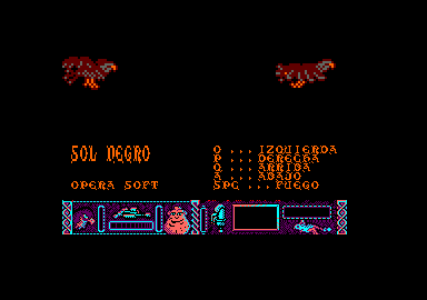 Sol Negro (Amstrad CPC) screenshot: Main menu: Part 1