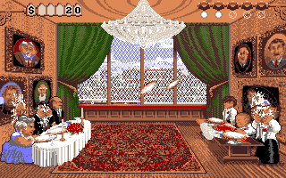 The Three Stooges (Apple IIgs) screenshot: Pie fight!
