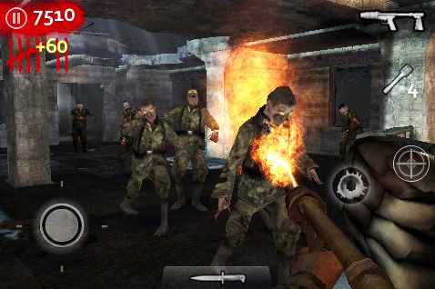 Call of Duty: World at War - Zombies (iPhone) screenshot: Flaming zombies