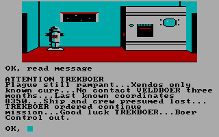 Trekboer (DOS) screenshot: The ships communication room