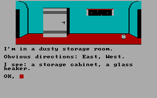 Trekboer (DOS) screenshot: In a dusty storage room; useful for storing stuff!