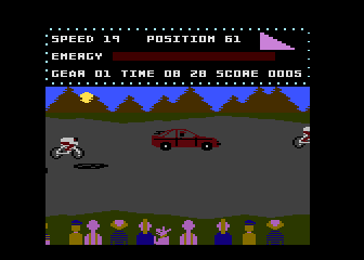 Milk Race (Atari 8-bit) screenshot: Racing