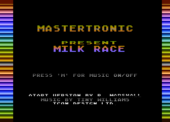 Milk Race (Atari 8-bit) screenshot: Title screen