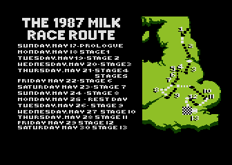 Milk Race (Atari 8-bit) screenshot: The race route