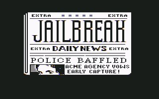 Where in the U.S.A. Is Carmen Sandiego? (Commodore 64) screenshot: According to an European newspaper, Carmen Sandiego has escaped from jail