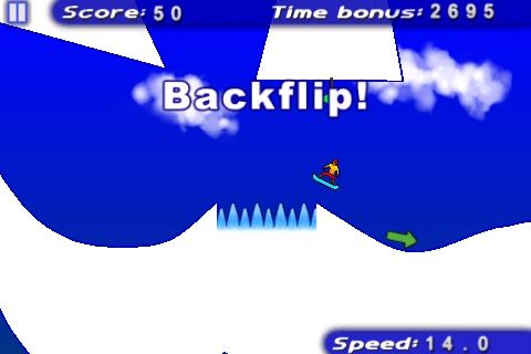 iStunt (iPhone) screenshot: Backflipped over that pit