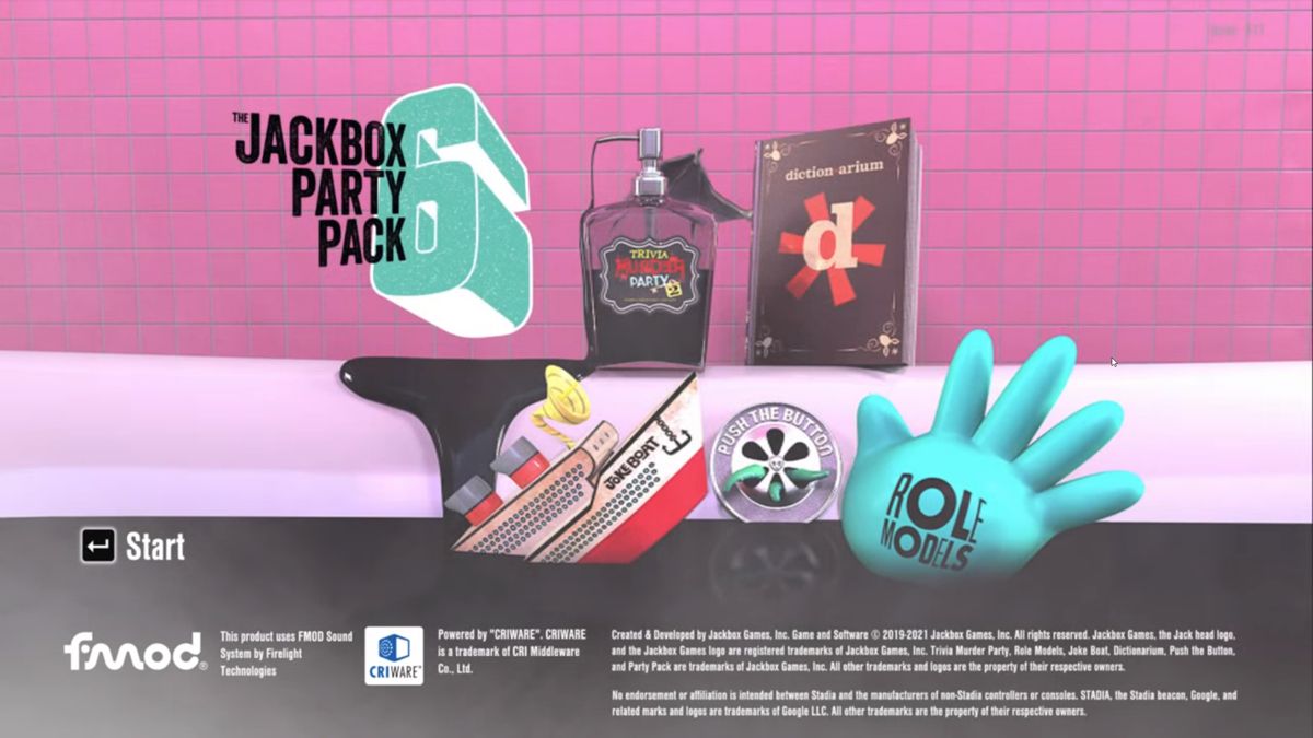 The Jackbox Party Pack 6 (Stadia) screenshot: Title screen