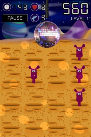 Spazzle Gold (iPhone) screenshot: Aliens love disco-music.