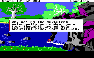 The Black Cauldron (DOS) screenshot: Watch out where you swim.