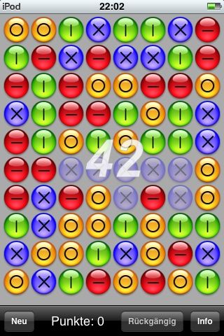 reMovem (iPhone) screenshot: The color-blind-mode features symbols on the balls.