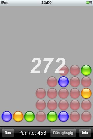 reMovem (iPhone) screenshot: Marked all the red ones and will get 272 points for removing them.