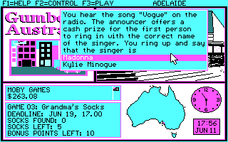 Gumboots Australia (DOS) screenshot: A radio trivia show means you could win some quick bucks!