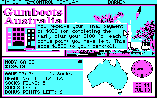 Gumboots Australia (DOS) screenshot: That's not a bad paycheck.