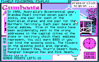 Gumboots Australia (DOS) screenshot: A new mission.