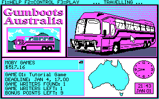 Gumboots Australia (DOS) screenshot: Travelling by bus.