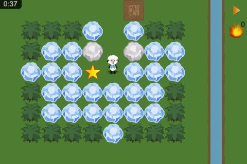 Sheeple (iPhone) screenshot: Used fireballs to clear the way.