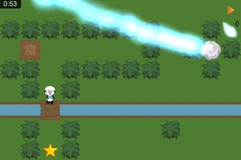 Sheeple (iPhone) screenshot: Using a lightning or something to destroy a rock.