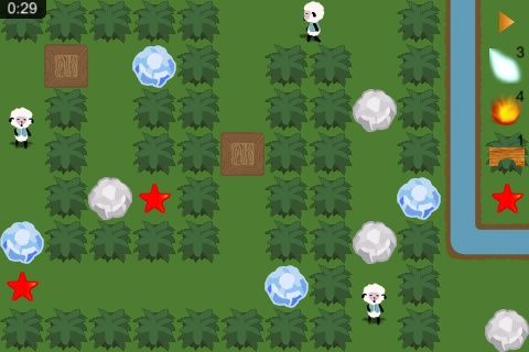 Sheeple (iPhone) screenshot: Three sheep - it's getting very hectic.