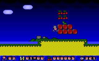 Kid (DOS) screenshot: Breaking some blocks.