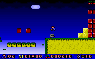 Kid (DOS) screenshot: Crush your enemies and they will fruit-ify.
