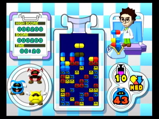 Dr. Mario Online Rx (Wii) screenshot: Using a mii, and not doing well.