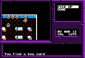 Space Rogue (Apple II) screenshot: Found a key card!
