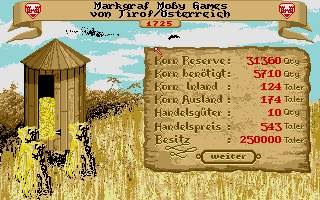 Kaiser (DOS) screenshot: The grain reserves.