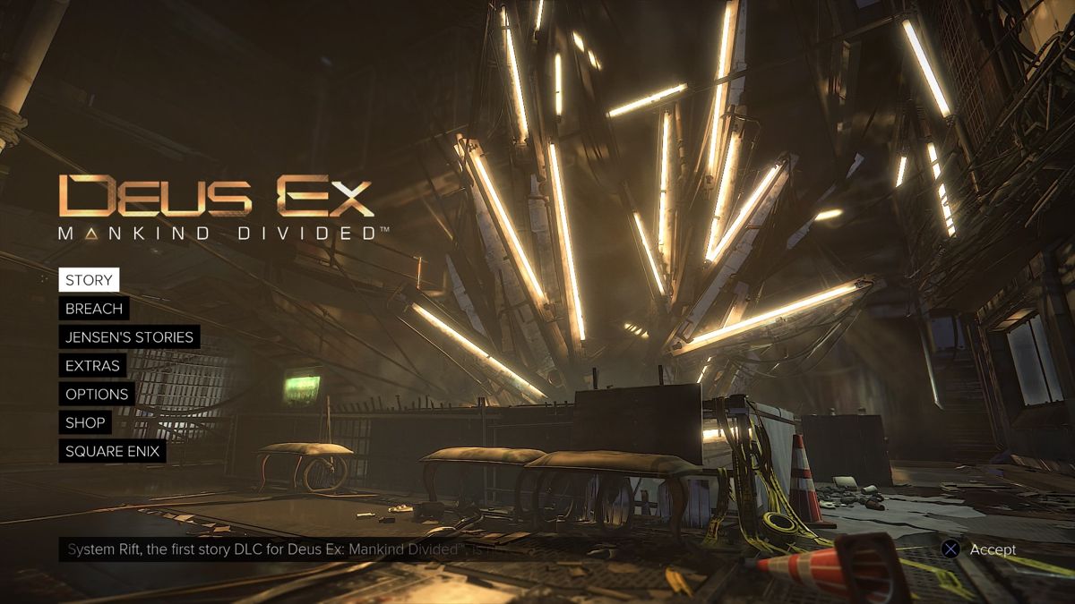 Deus Ex: Mankind Divided (PlayStation 4) screenshot: Mankind Divided - Main menu