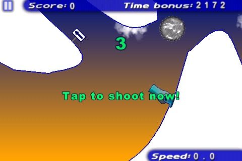 iStunt (iPhone) screenshot: You need to rotate the cannon into the right position otherwise you'll die.
