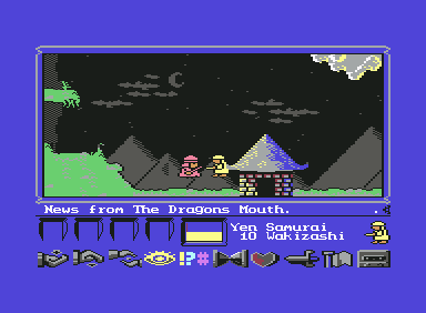 James Clavell's Shogun (Commodore 64) screenshot: Meeting flying Samurai Wakizashi.