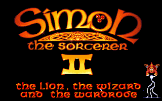 Simon the Sorcerer II: The Lion, the Wizard and the Wardrobe (DOS) screenshot: Opening Title with Simon doing some magical acrobatics...